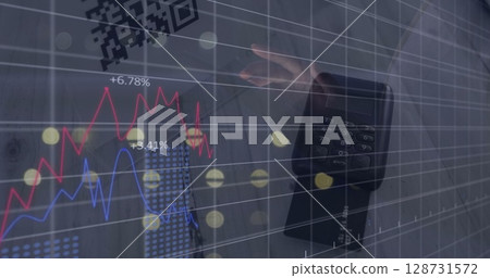 Image of financial data processing and statistics over payment terminal Image of financial data processing and statistics over payment terminal 128731572