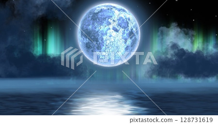 Image of globe over northern lights and lake Image of globe over northern lights and lake 128731619