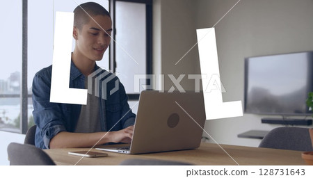 Image of diverse over businessman using tablet 128731643
