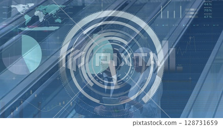 Image of financial data processing over two diverse business people Image of financial data processing over two diverse business people 128731659