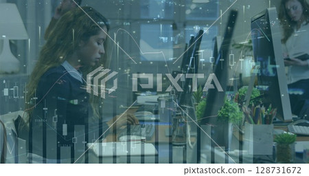 Image of financial data processing over women 128731672