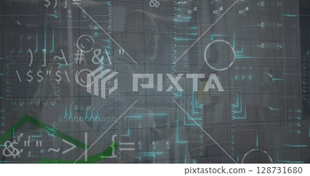 Image of network of connections over data processing and office Image of network of connections over data processing and office 128731680