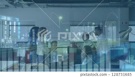 Image of data processing over diverse group of business people 128731685