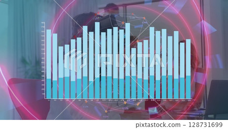 Image of financial data processing on black background Image of financial data processing on black background 128731699