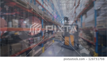 Image of financial data processing over warehouse 128731708