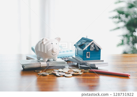 Business home concept involves strategic financial management money loan investment bank real estate economic development growth encourage accountancy save buy income stack investment economy return 128731922