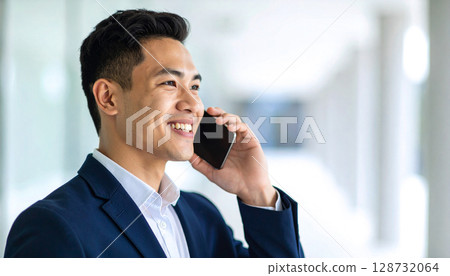 A man who makes a phone call 128732064