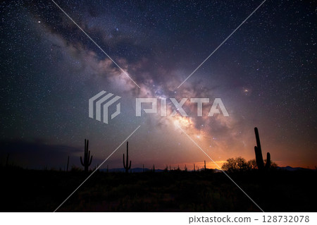 Milky Way night desert cactus silhouette sky stars landscape Arizona Milky Way night desert cactus silhouette sky stars landscape Arizona 128732078