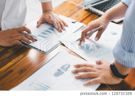 Teamwork meeting, business people in office workplace. Collaboration, technology and worker, employees with touchscreen planning sales, research or financial strategy, staff for conversation, graph Teamwork meeting, business people in office workplace. Collaboration, technology and worker, employees with touchscreen planning sales, research or financial strategy, staff for conversation, graph 128732109