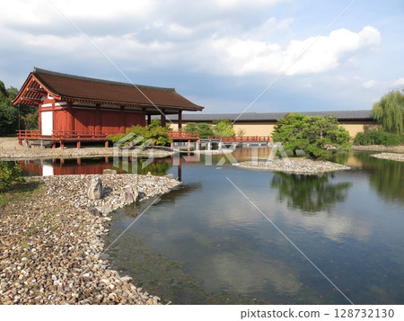 The Eastern Garden at the Heijo Palace ruins in Nara City (central building, pond, island, and bridge) The Eastern Garden at the Heijo Palace ruins in Nara City (central building, pond, island, and bridge) 128732130