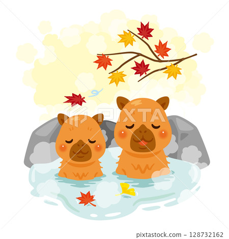 水豚泡溫泉的插圖－秋葉浴 128732162