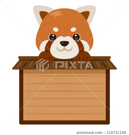 一隻小熊貓騎在木牌上的人物插圖 一隻小熊貓騎在木牌上的人物插圖 128732198