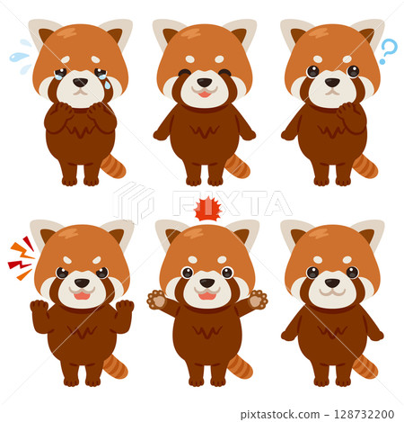 Red panda character illustration facial expression set 128732200