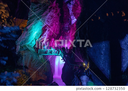 Enchanting Lights at Sigmund Thun Klamm, Zeaa-am-See, Kaprun, Austria A Nighttime Spectacle 128732350