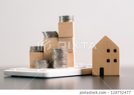 Business home concept involves strategic financial management money coin save bank real estate economic loan investment development growth encourage accountancy buy income stack investment economy 128732477