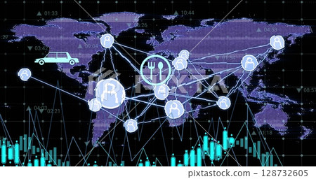 Image of world map over data processing 128732605