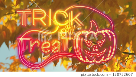 Image of trick or treat text over leaves Image of trick or treat text over leaves 128732607