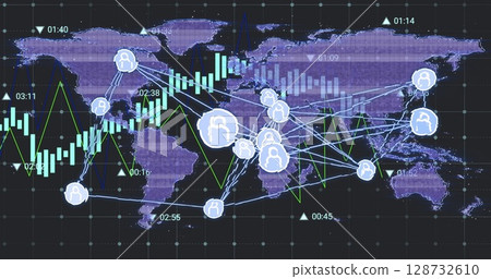 Image of world map over data processing Image of world map over data processing 128732610