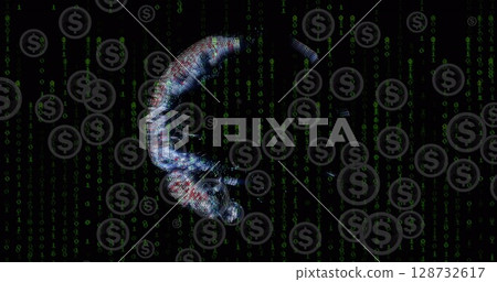 Image of dollar symbol over globe and data processing on black background 128732617