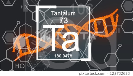 Image of elements over dna and chemical formulas on grey background 128732623