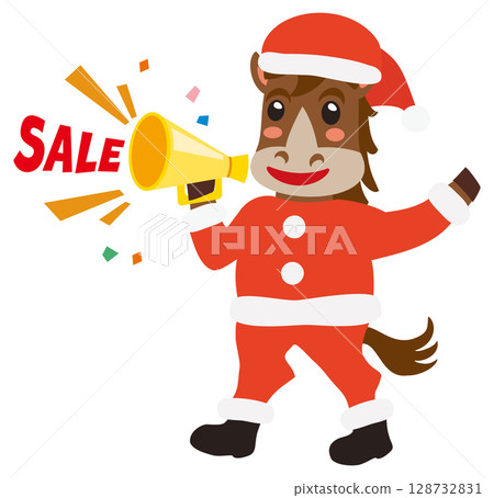 拿著擴音器準備聖誕節促銷的可愛馬匹插圖 128732831