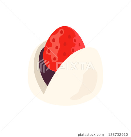 草莓大福(碎大福,上面放著草莓)平面等距插圖 草莓大福(碎大福,上面放著草莓)平面等距插圖 128732910