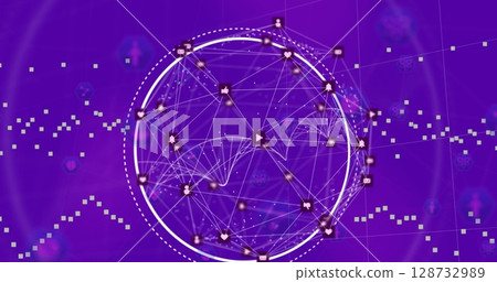 Image of network of connections over dna strand on image Image of network of connections over dna strand on image 128732989
