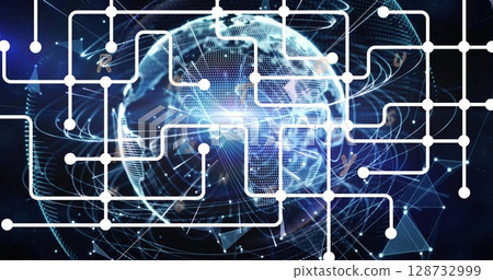 Image of network o connections over globe 128732999