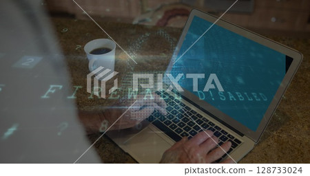 Image of digital interface over person using laptop 128733024