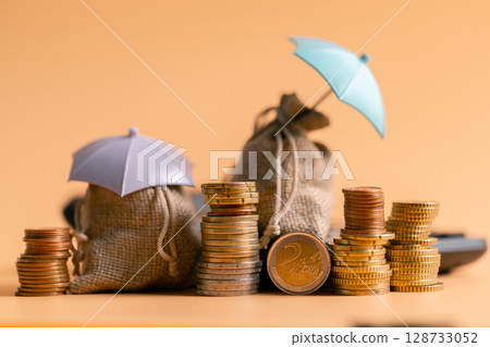 Insurance background money coin concept business protection finance sale financial investment buy automobile purchase loan deal agent rent rental premium assurance save banking tax return calculation 128733052