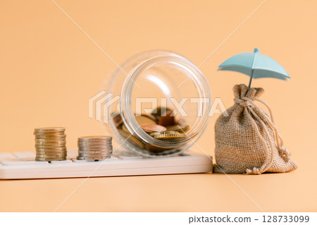Insurance background money coin concept business protection finance sale financial investment buy automobile purchase loan deal agent rent rental premium assurance save banking tax return calculation 128733099