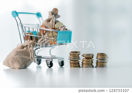 Business save money coin growth concept involves strategic financial management investment loan bank real estate economic development encourage buy income stack investment economy return accountancy 128733107