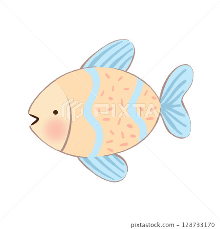 fish cartoon character in flat style with decorations pastel ocean themed illustration 128733170