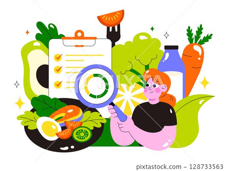 Clean Eating Vector Illustration featuring Fresh Organic Vegetables and Fruits for a Healthy Daily Diet and Balanced Lifestyle in a Flat Background 128733563