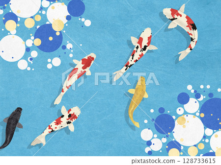 Texture of Japanese paper large and small circle swimming goldfish 128733615