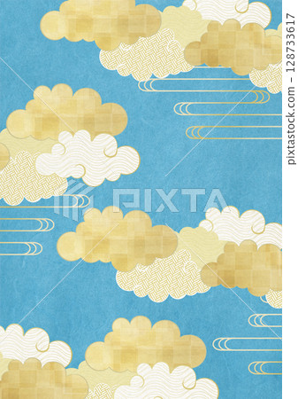 Japanese paper texture-red-Japan-New Year-gold leaf-clouds 128733617