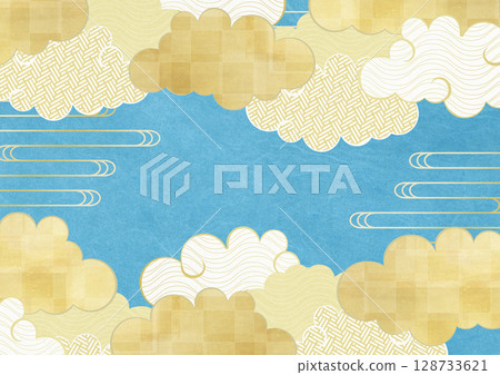 Japanese paper texture-red-Japan-New Year-gold leaf-clouds 128733621