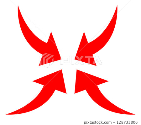 Illustration of red arrows converging on one point Illustration of red arrows converging on one point 128733806