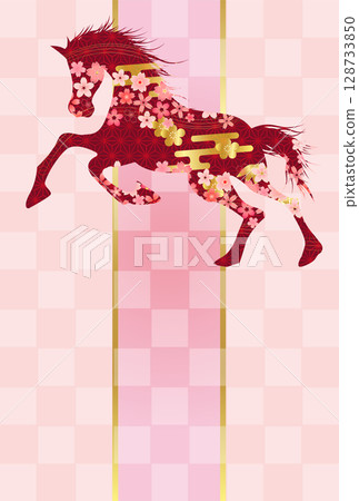 Horse New Year's card cherry blossom background 128733850