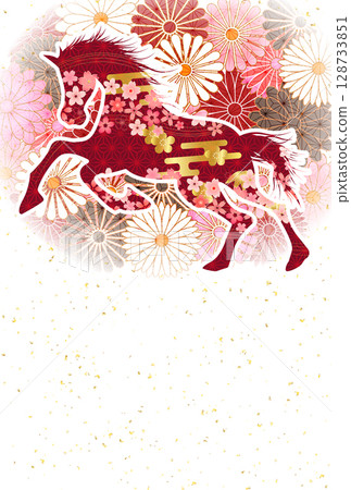 馬新年賀卡櫻花背景 128733851