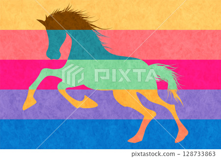 Horse New Year's card cherry blossom background Horse New Year's card cherry blossom background 128733863