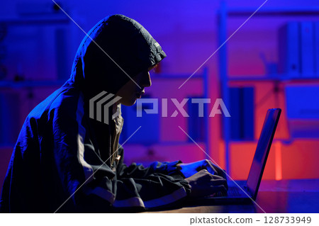 Hacker cyberattack representing data breach and cybersecurity threat in digital system Hacker cyberattack representing data breach and cybersecurity threat in digital system 128733949