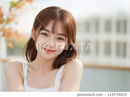 可愛微笑的年輕女人 128734053