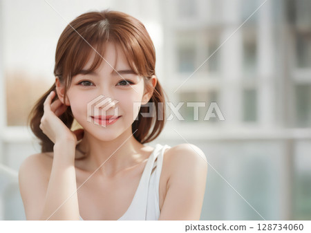 Cute smiling young woman 128734060