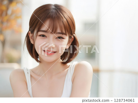 Cute smiling young woman 128734061