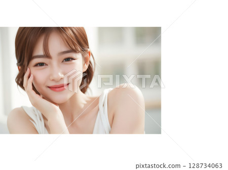 Cute smiling young woman 128734063