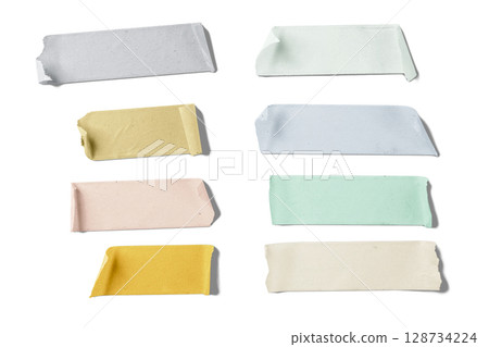 Set pieces of adhesive masking tape paper isolated on a white background. Office supplies 128734224