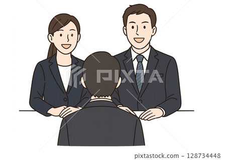 Illustration of a job seeker and an interviewer having an interview 128734448
