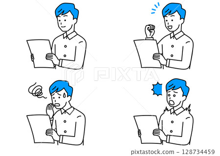 Casual men looking at documents set 128734459