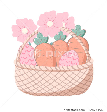 basket cartoon illustration with decorations in flat style for easter spring or holiday designs 128734560
